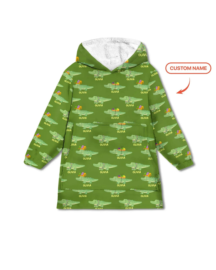 Personalisierbarer Name Mardi Gras Alligator Bambus Decken-Hoodie