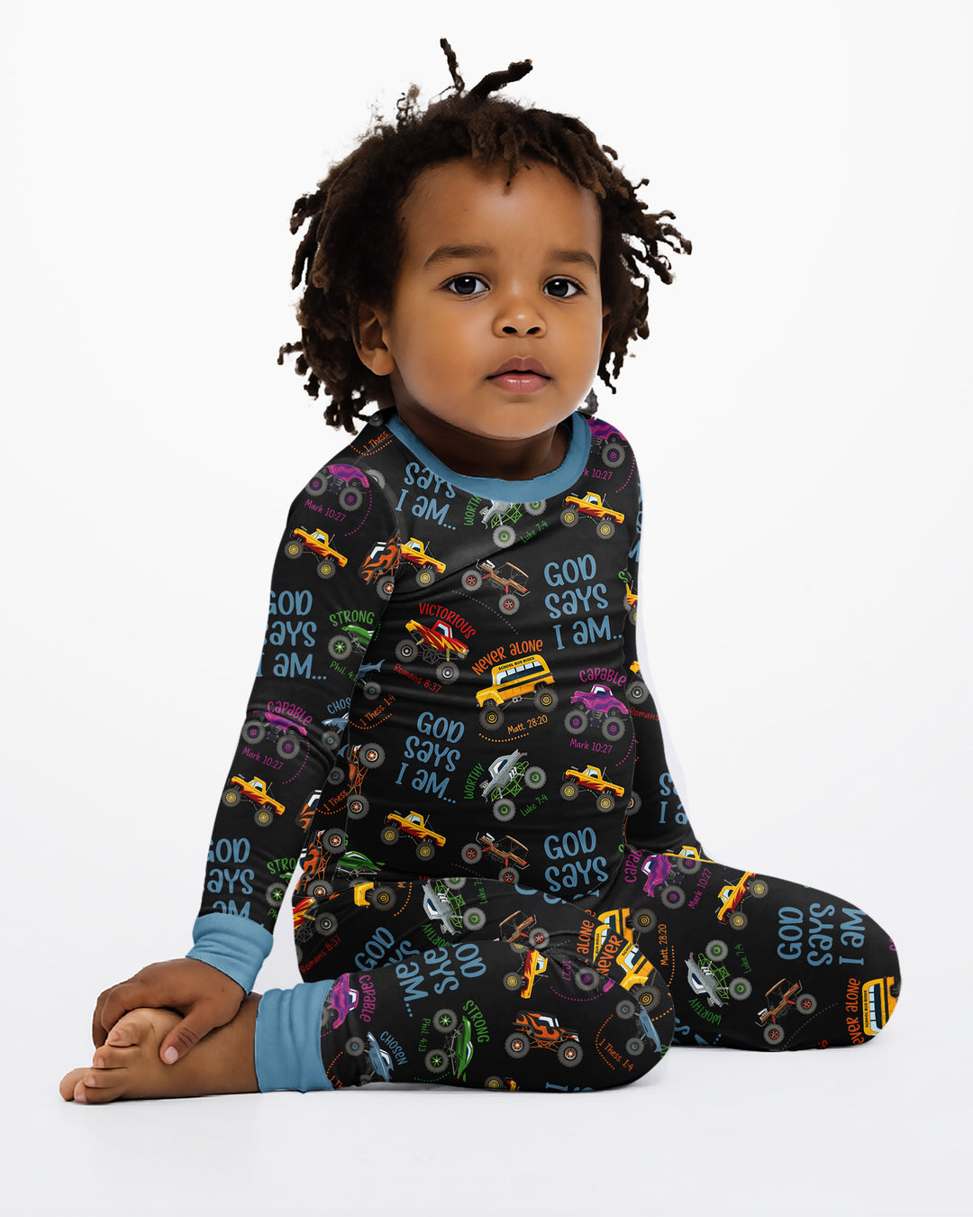 God Says I Am Monster Truck Bamboo Two Piece Long Sleeve Pajama Set