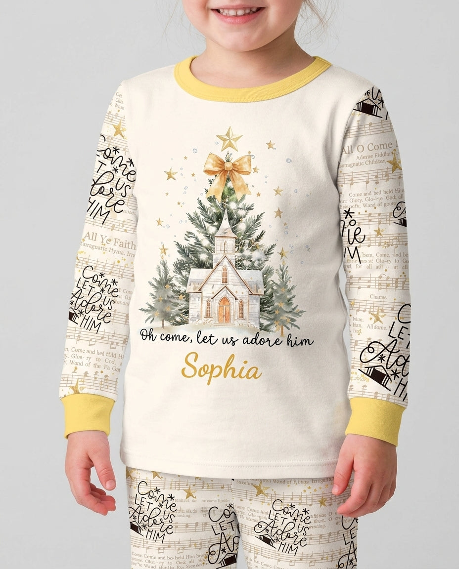 Oh Come Let Us Adore Him Custom Name Mommy And Me Matching Bamboo Two Piece Long Sleeve Pajama Set