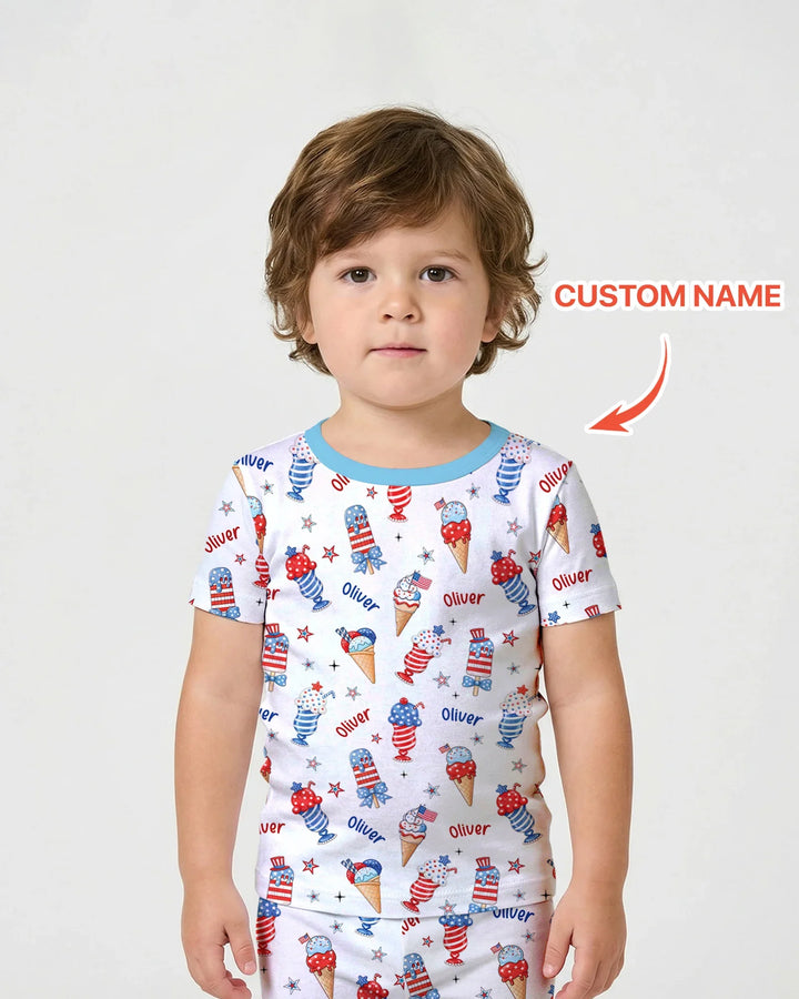 Zweiteiliges Pyjama-Set mit kurzen Ärmeln und Shorts im Sommer-Design