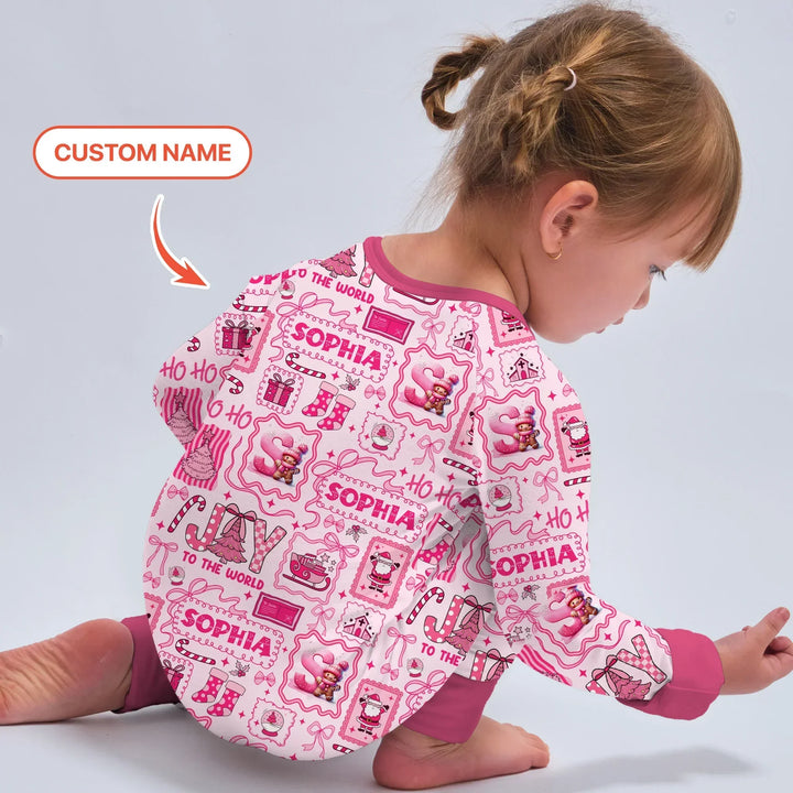 Custom Name Preppy Pink Christmas Convertible Zippy , Custom Name Preppy Pink Christmas Convertible Zippy - 0-3M
