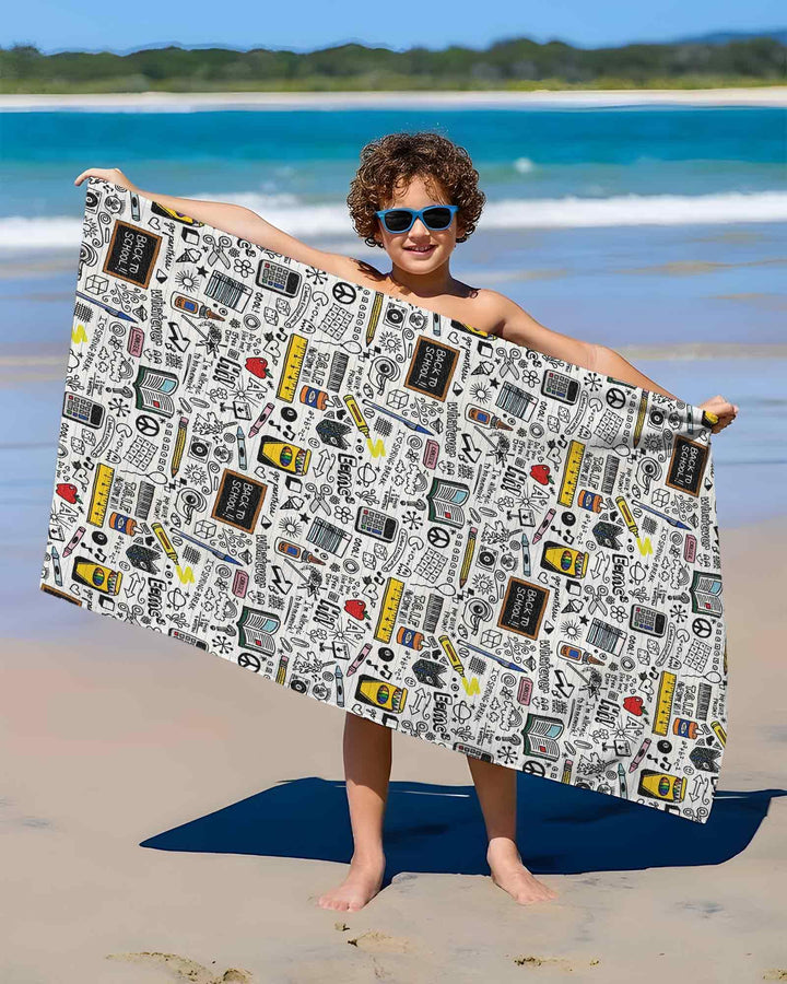 School Days Doodles Bamboo Beach Towel