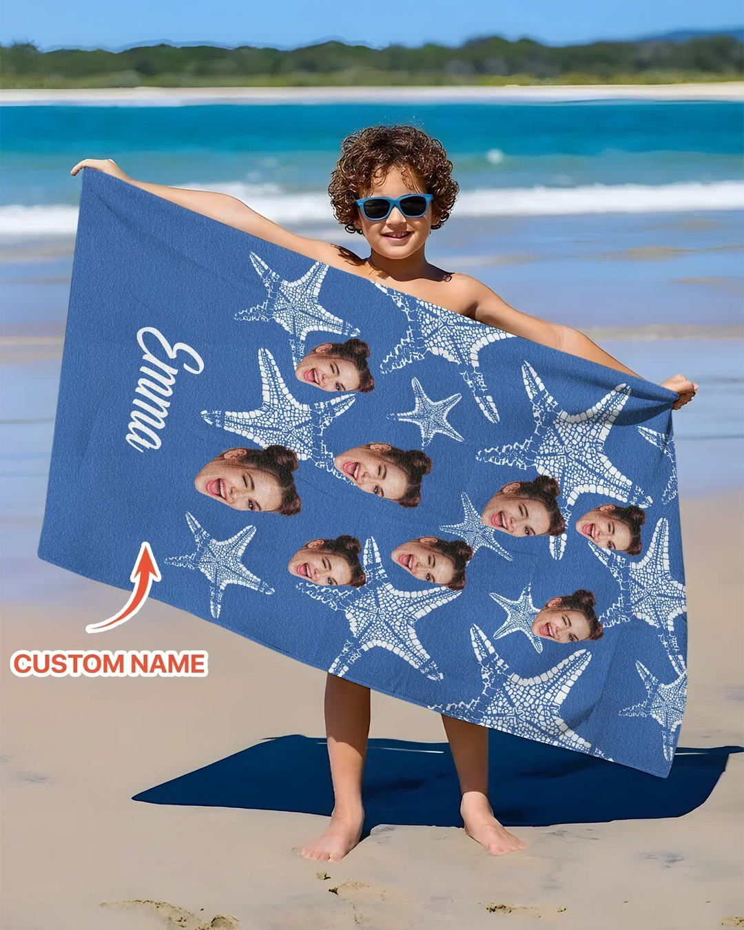 Personalisiertes Seestern-Bambus-Strandtuch mit Namen