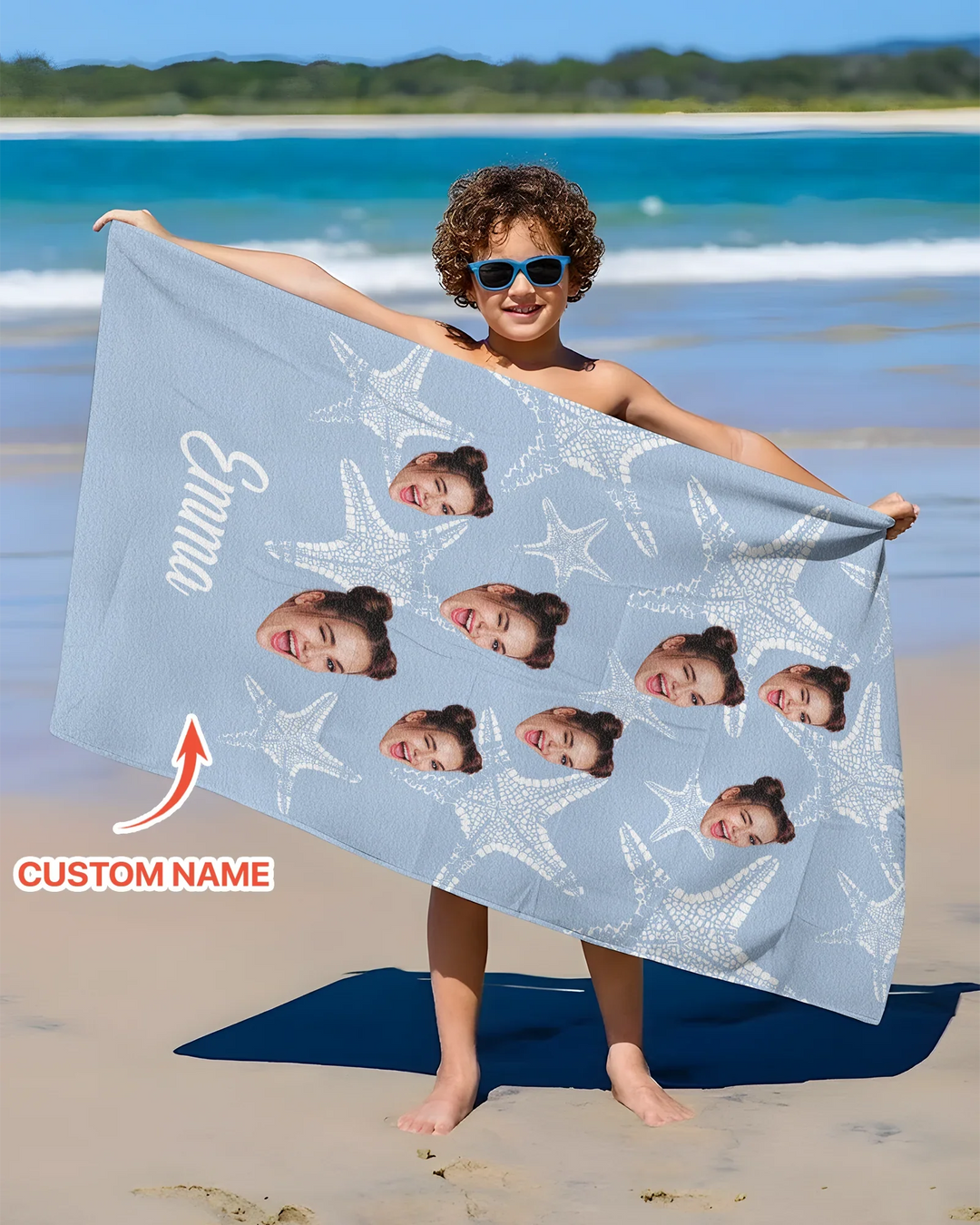 Personalisiertes Seestern-Bambus-Strandtuch mit Namen