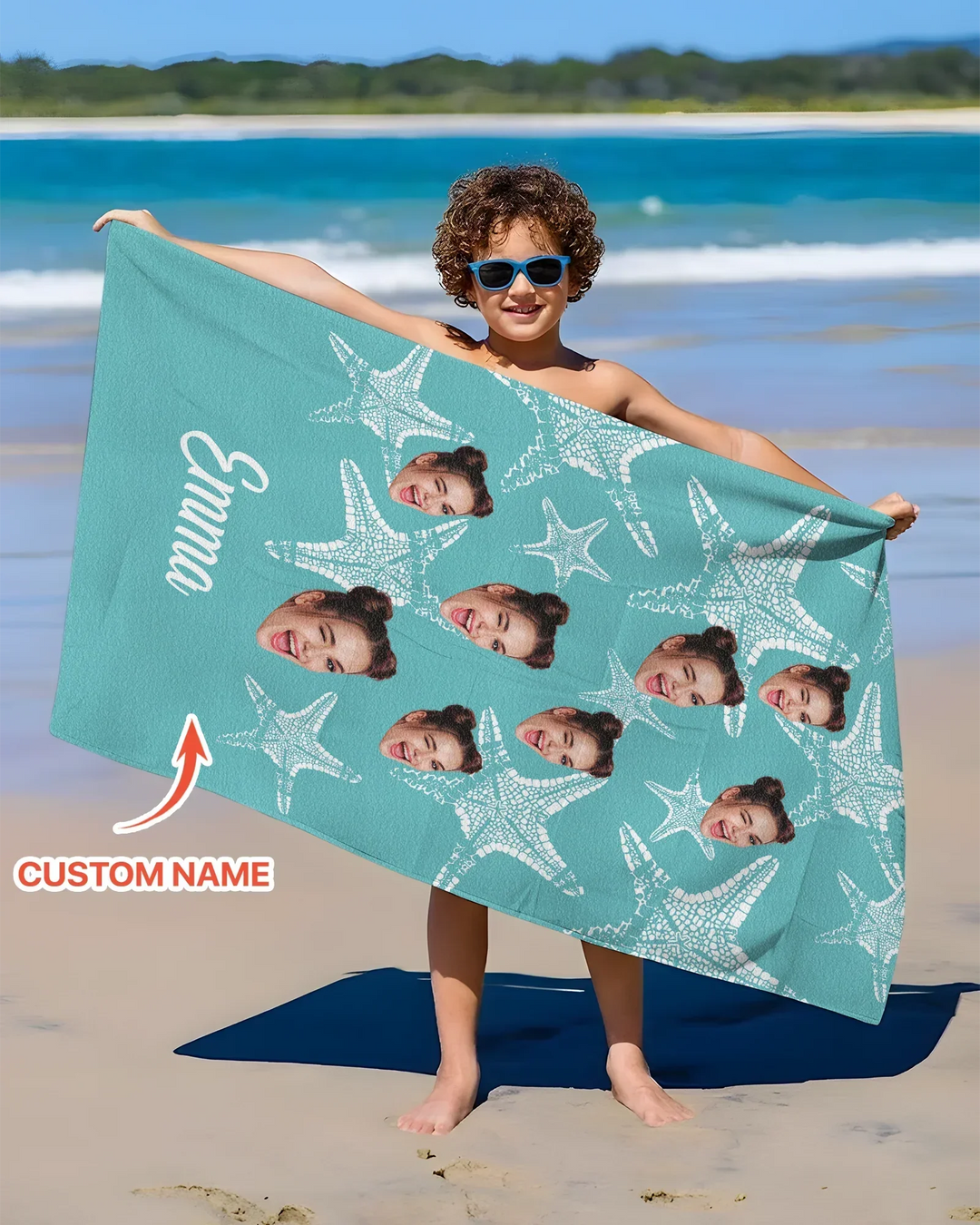 Personalisiertes Seestern-Bambus-Strandtuch mit Namen