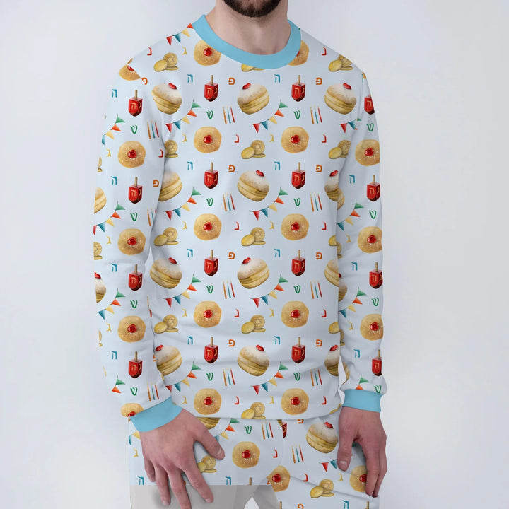 Hanukkah Donuts Men's Pajama Set , Hanukkah Donuts Men's Pajama Set - Only Shirt / XS / Blue