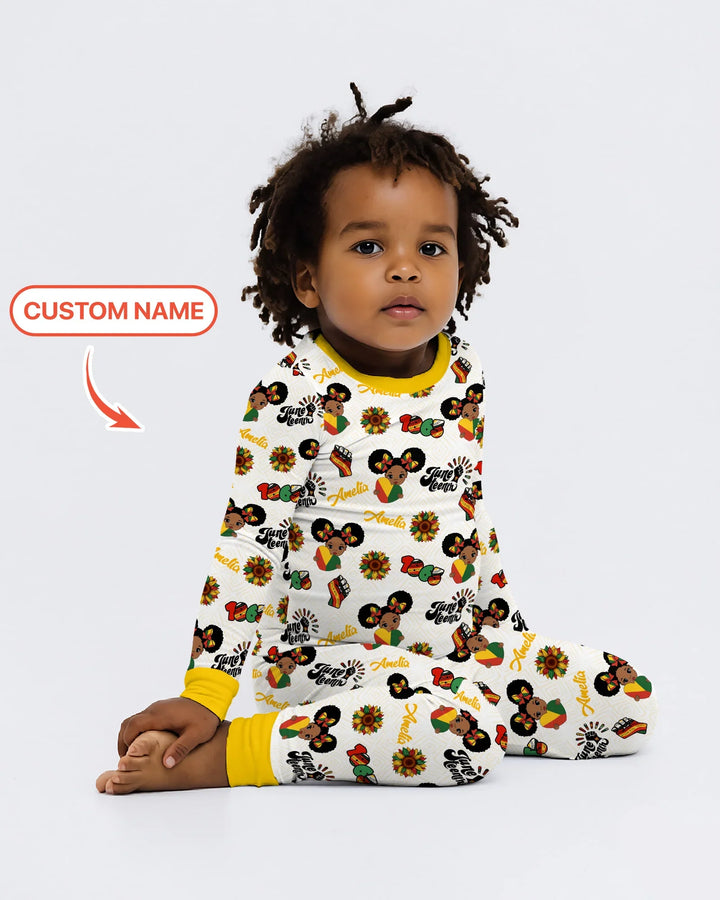 Custom Name Bloom in Freedom Bamboo Two Piece Long Sleeve Pajama Set