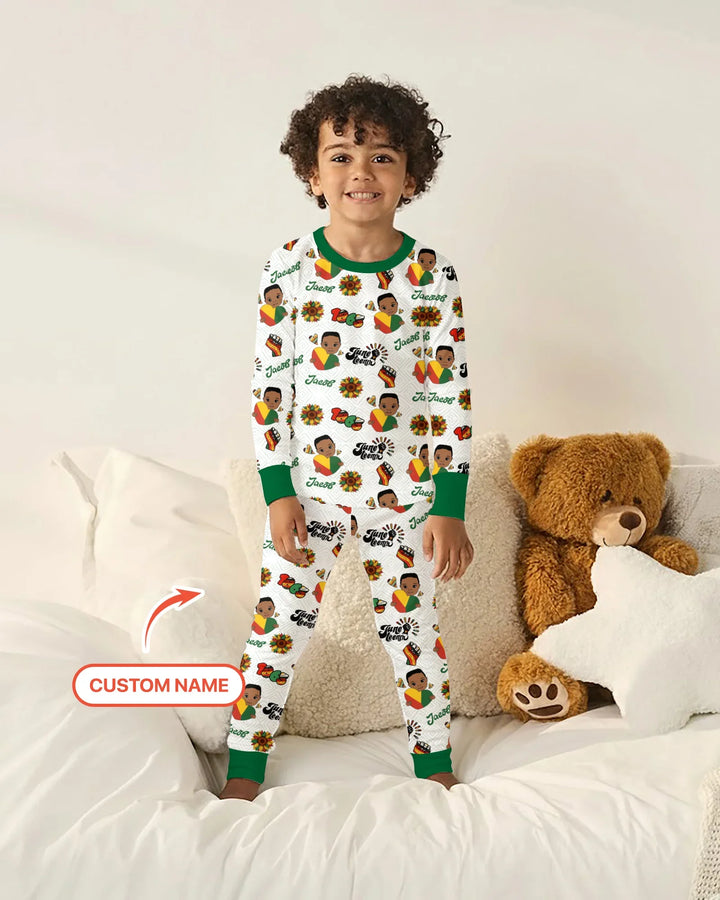 Custom Name Bloom in Freedom Bamboo Two Piece Long Sleeve Pajama Set