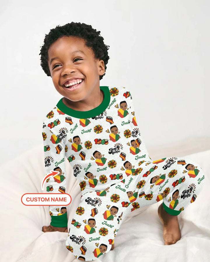 Custom Name Bloom in Freedom Bamboo Two Piece Long Sleeve Pajama Set