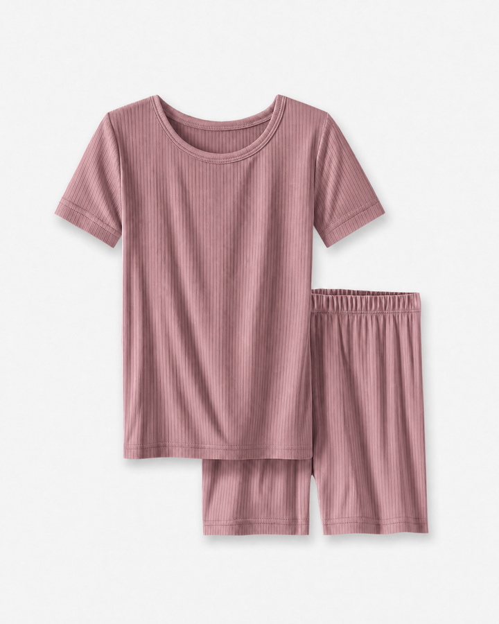 Ribbed Bamboo Two Piece Short Sleeve Short Pajama Set