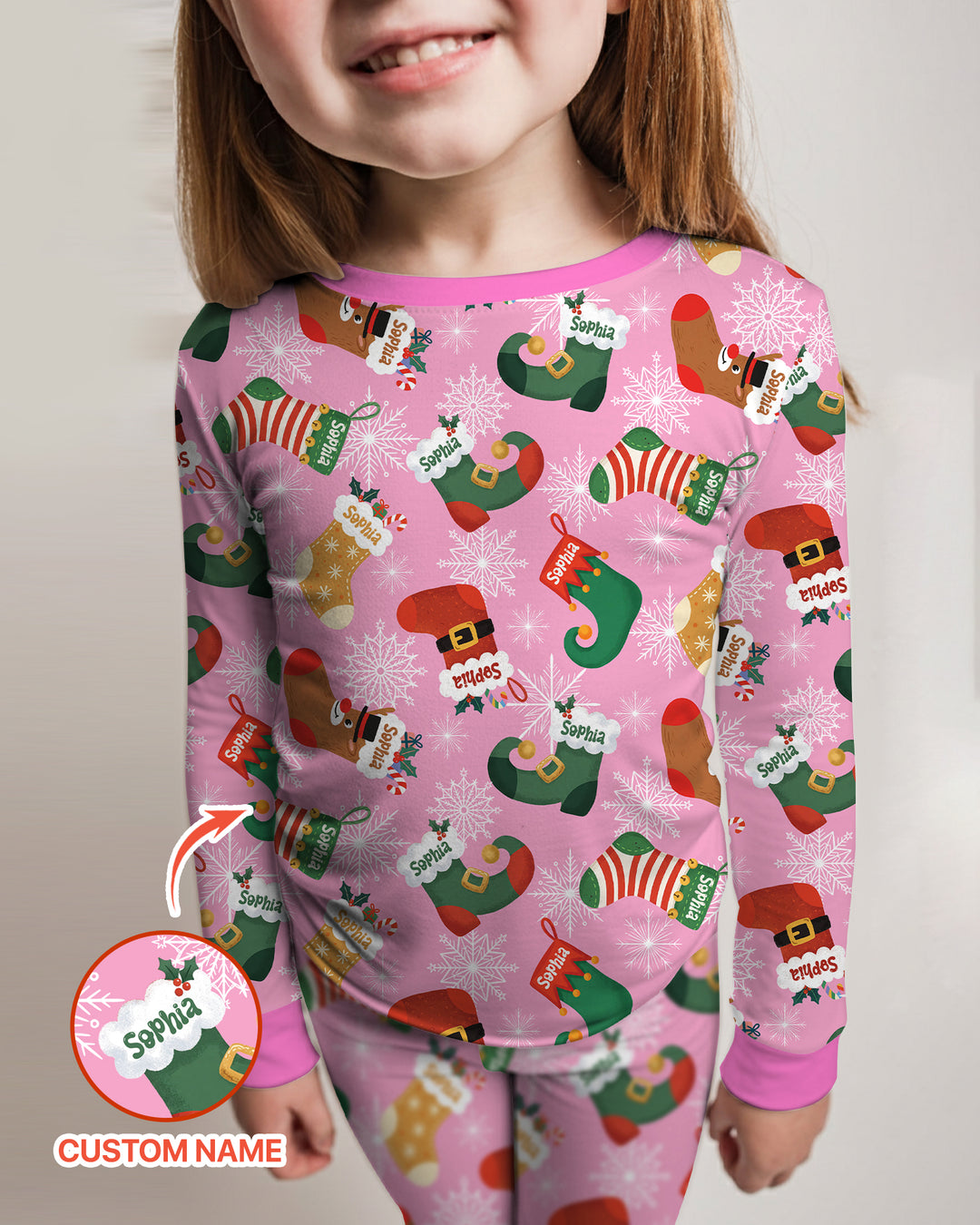 Personalize Christmas Crew Family Matching  Bamboo Two Piece Long Sleeve Pajama Set