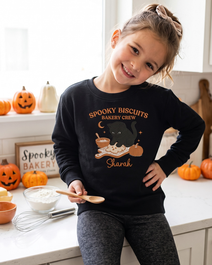Custom Name Spooky Baker Crew Embroidered Bamboo Crewneck Sweatshirt