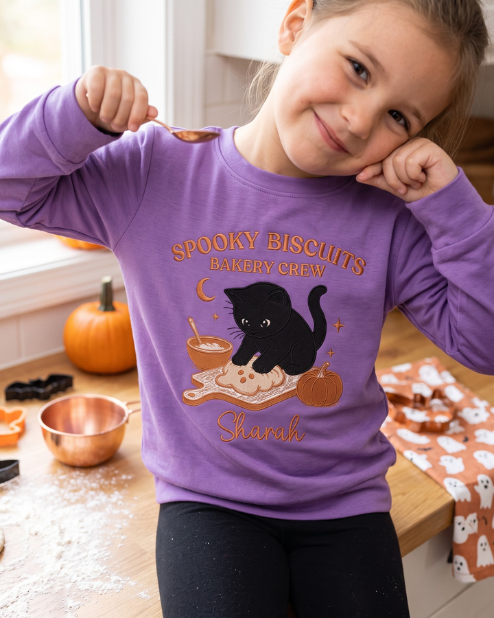 Custom Name Spooky Baker Crew Embroidered Bamboo Crewneck Sweatshirt