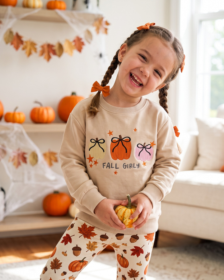 Fall Girly Embroidered Bamboo Crewneck Sweatshirt
