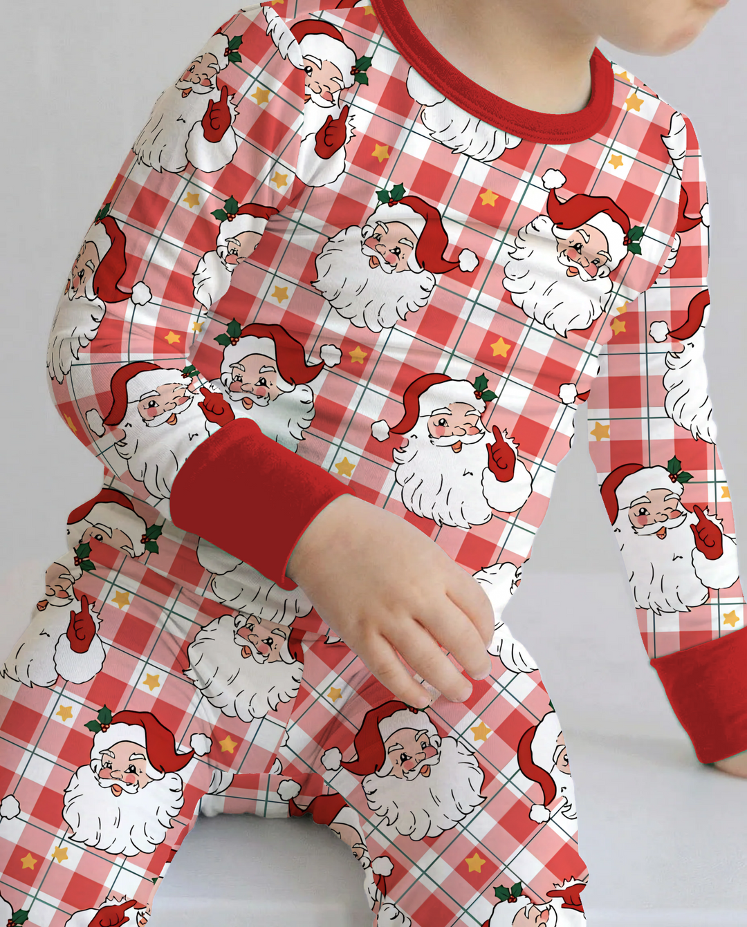 Santa Plaid Cheer Bamboo Two Piece Long Sleeve Pajama Set