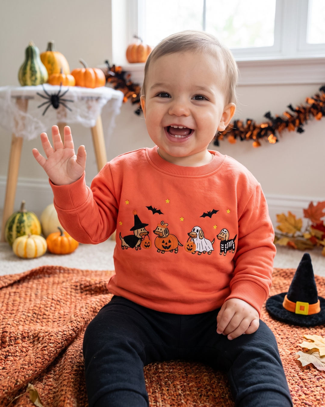 Spooky Dachshund Embroidered Bamboo Crewneck Sweatshirt