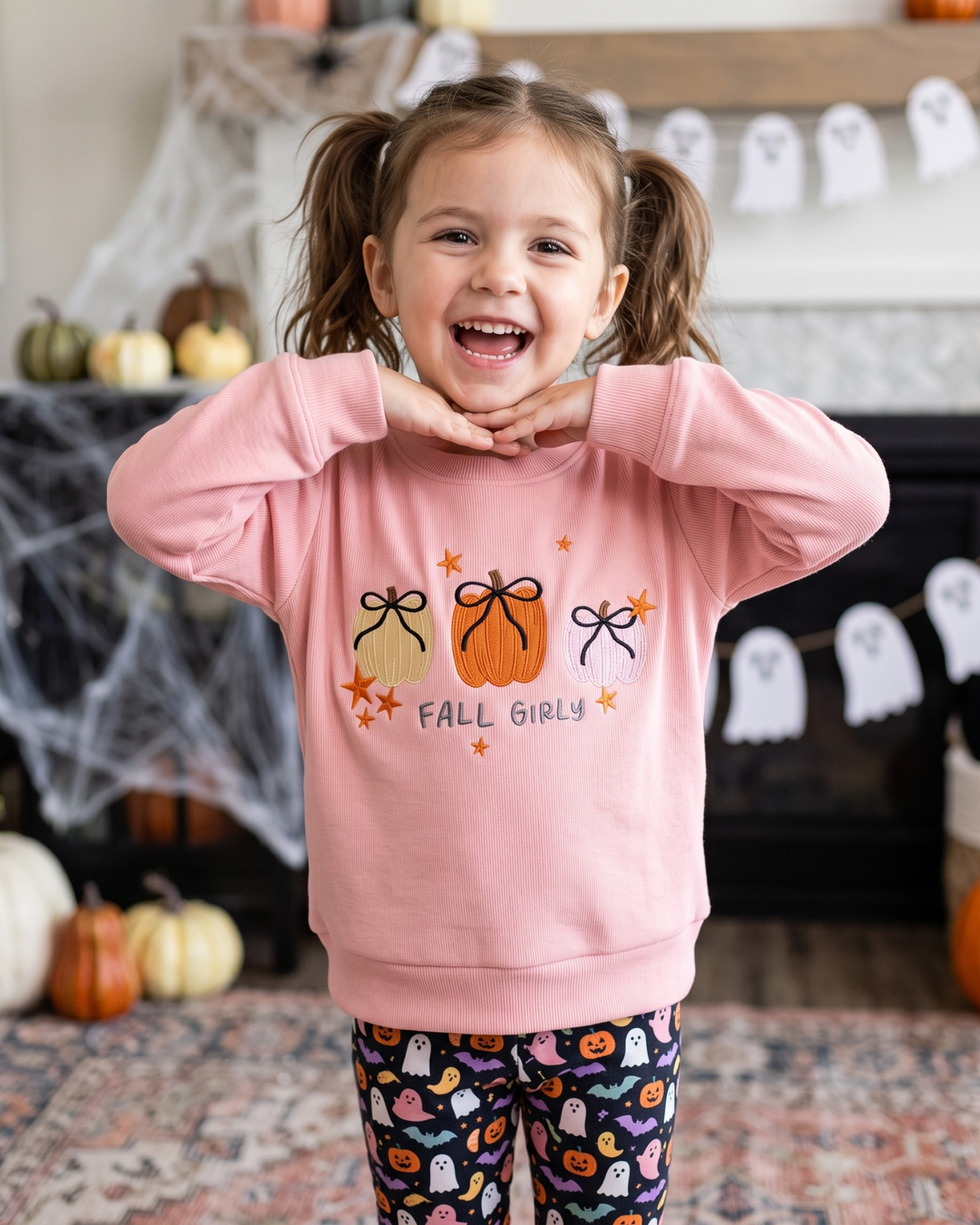 Fall Girly Embroidered Bamboo Crewneck Sweatshirt