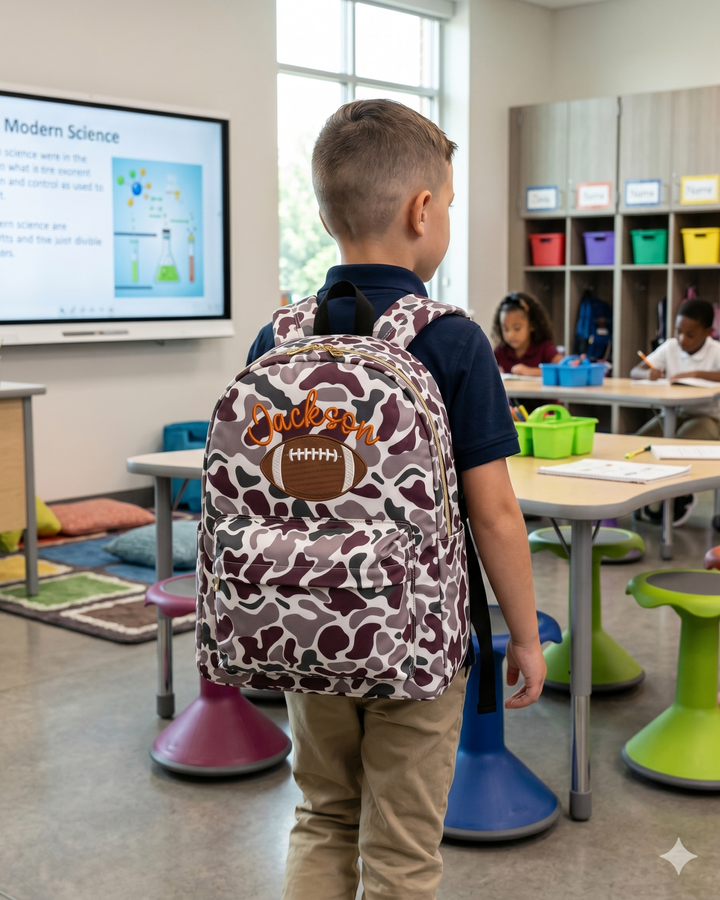 Custom Name Football Ball Embroidered Backpack