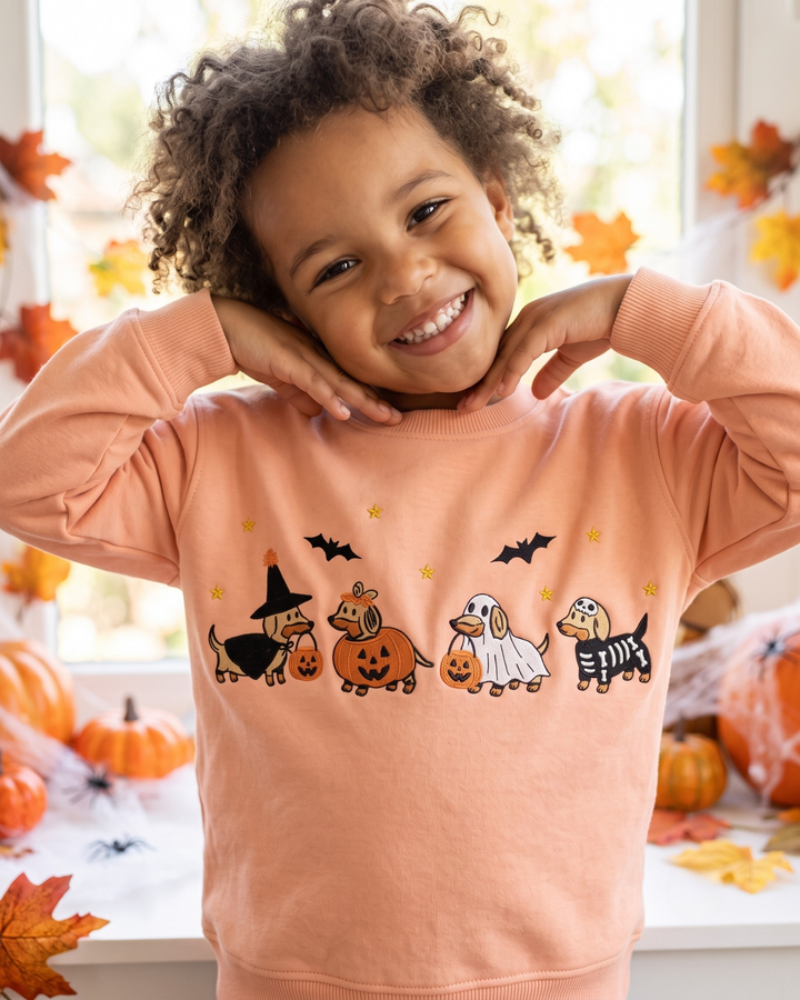 Spooky Dachshund Embroidered Bamboo Crewneck Sweatshirt