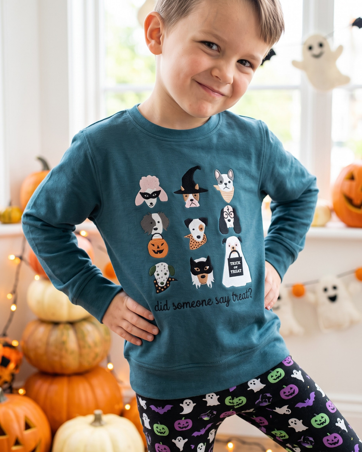 Spooky Pup Crew Embroidered Bamboo Crewneck Sweatshirt