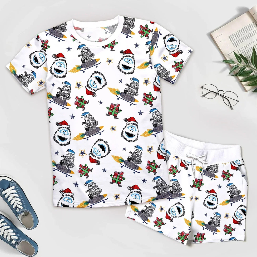 White Monster Bamboo Outfit for Men – Playful and Comfy , White Monster Bamboo Outfit for Men – Playful and Comfy - Men / Short Pajama / XS
