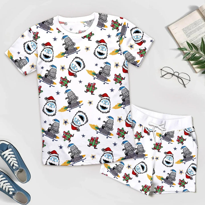 White Monster Bamboo Outfit for Men – Playful and Comfy , White Monster Bamboo Outfit for Men – Playful and Comfy - Men / Short Pajama / XS