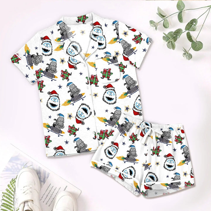 White Monster Bamboo Outfit for Kids – Fun and Fearless , White Monster Bamboo Outfit for Kids – Fun and Fearless - Kids / Short Pjs & Shirt / 3XS