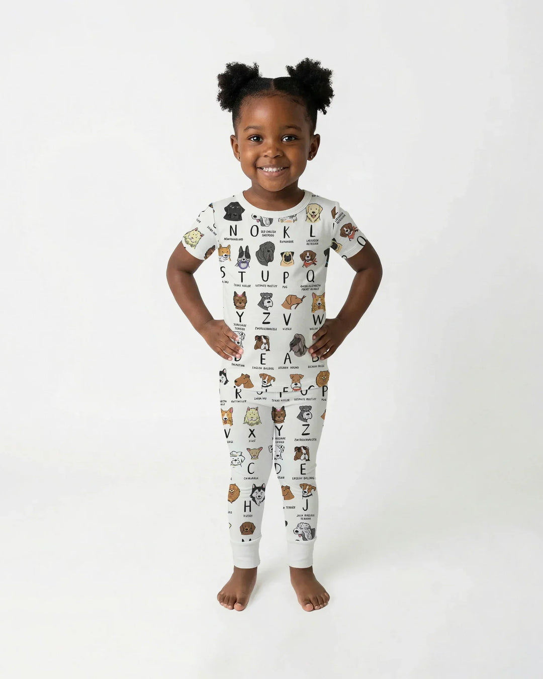 Funny Dogs Alphabet Bamboo Two Piece Short Sleeve Pajama Set