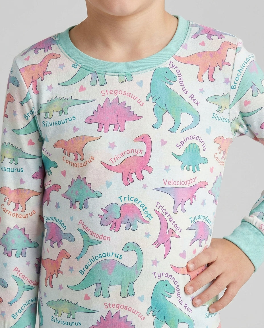 Pastel Dino Bamboo Two Piece Long Sleeve Pajama Set