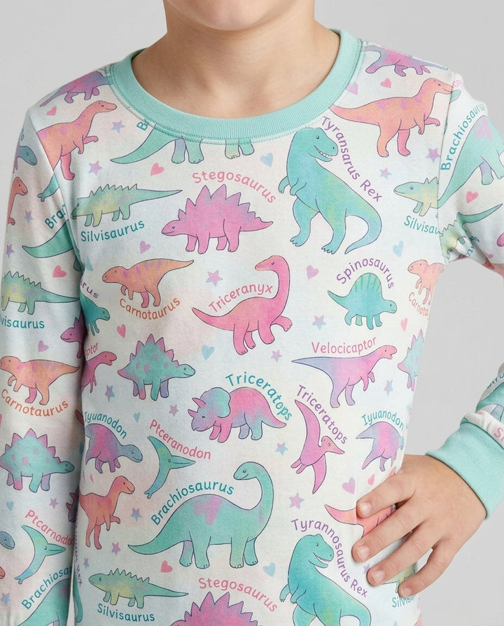 Pastel Dino Bamboo Two Piece Long Sleeve Pajama Set