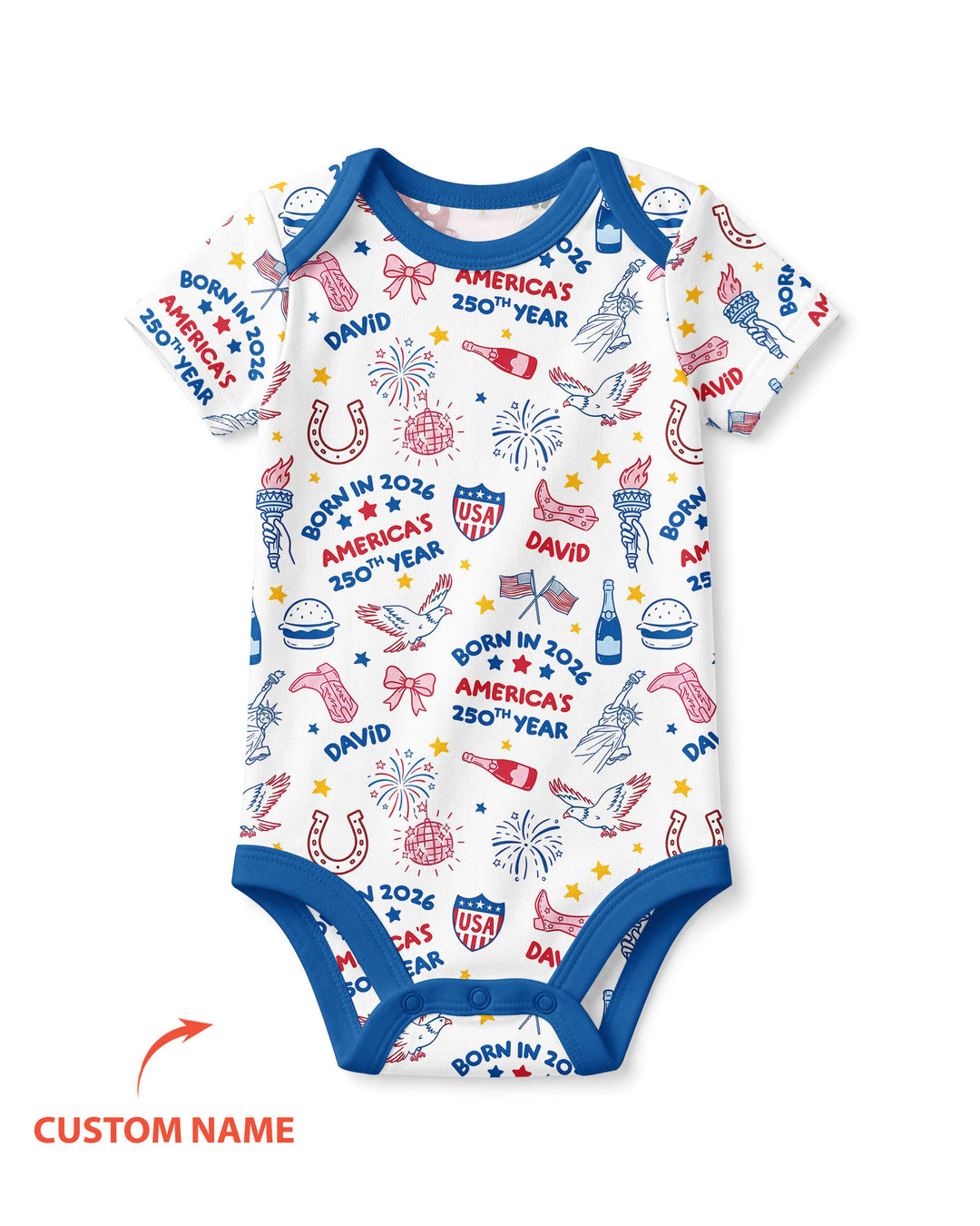 Born in 2026 America’s 250th Year Custom Name Bamboo Bodysuit