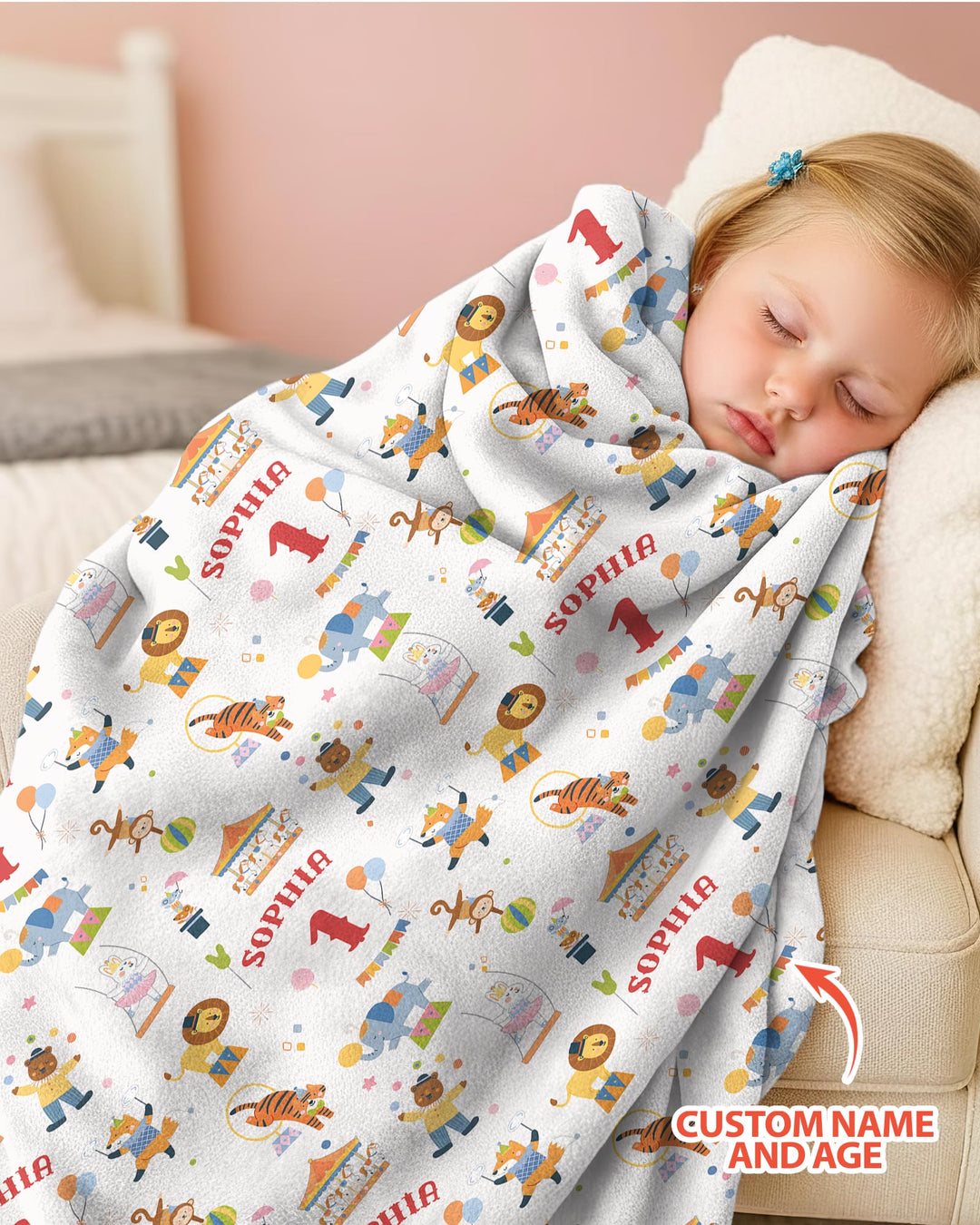 Custom Name Birthday Circus Bamboo Blanket