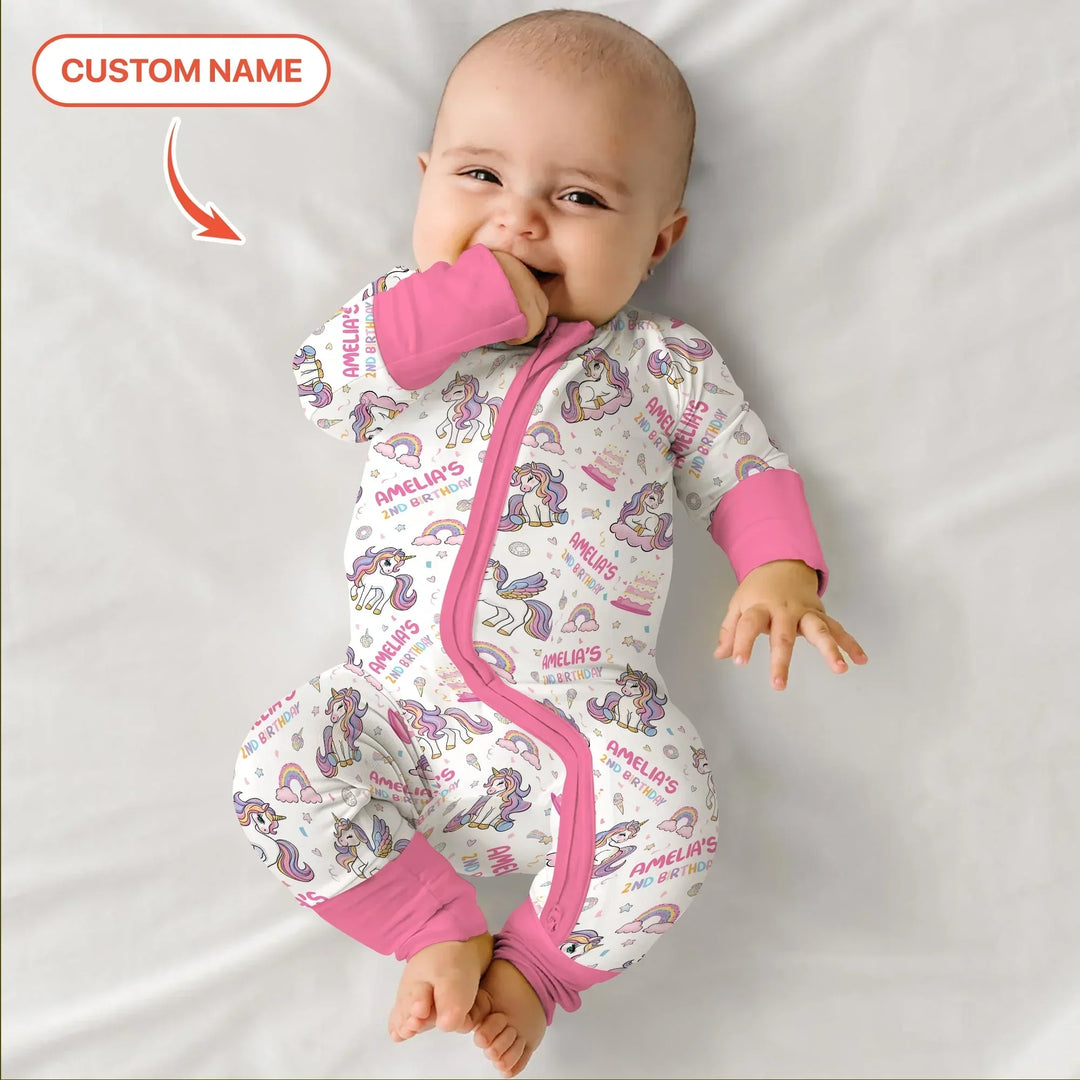 Custom Name Little Unicorn's Birthday Bamboo Convertible Zippy