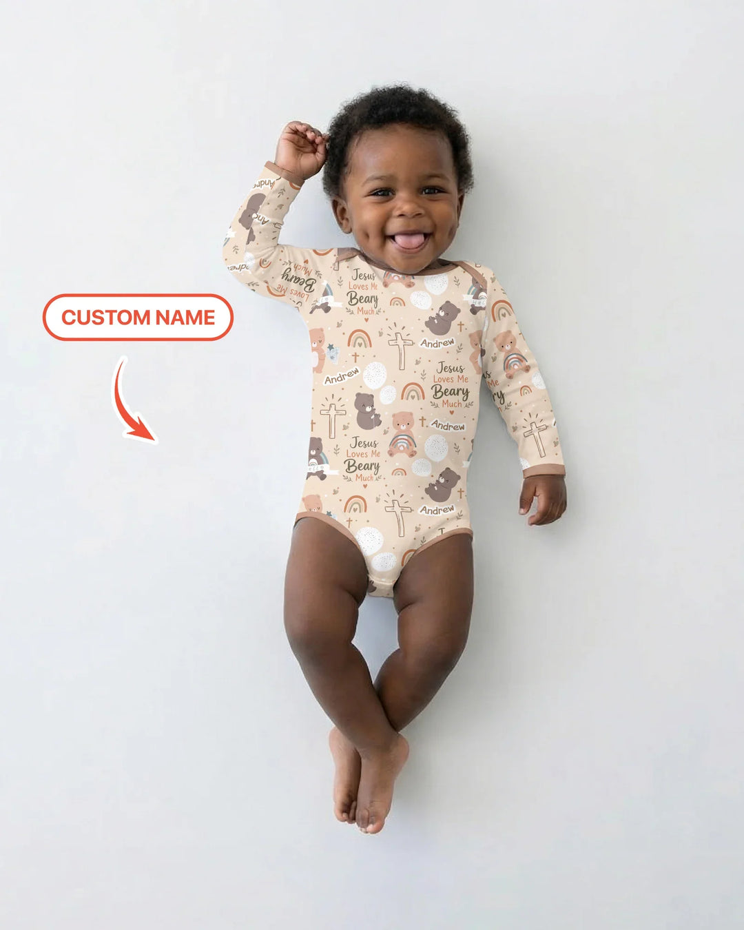 Custom Name Jesus Loves Me Beary Much Bamboo Bodysuit