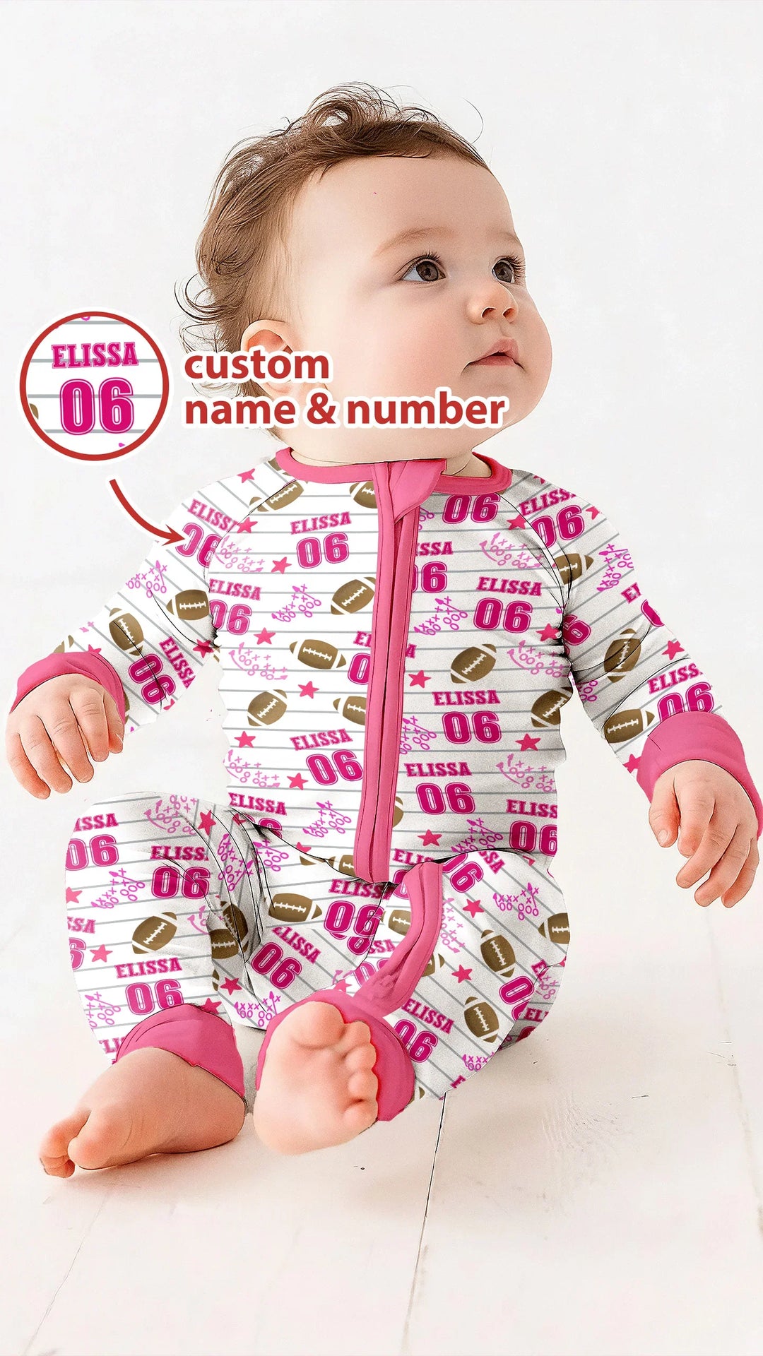 Custom Name Football Time Pink Bamboo Convertible Zippy