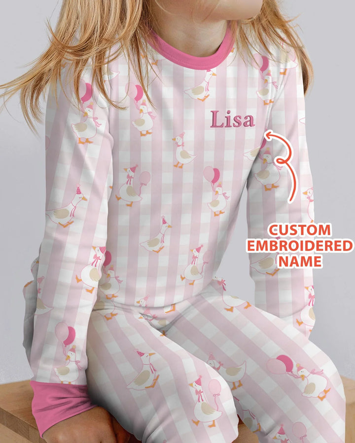 Custom Embroidered Birthday Boy/Girl Baby Bamboo Two Piece Long Sleeve Pajama Set