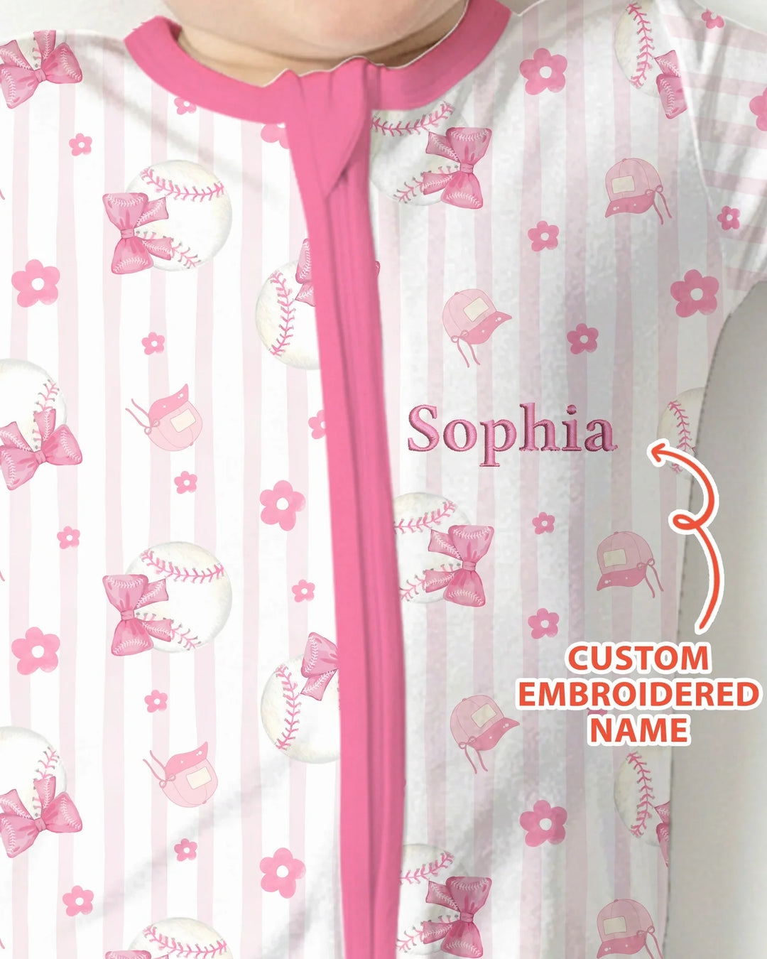 Custom Embroidered Name Baseball Girl Bamboo Convertible Zippy