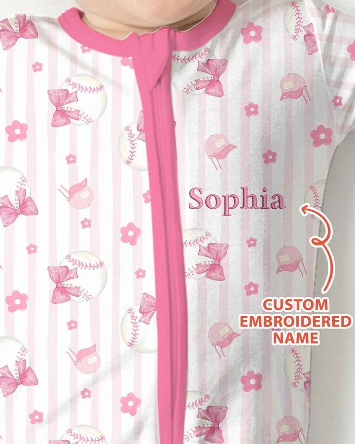 Custom Embroidered Name Baseball Girl Bamboo Convertible Zippy
