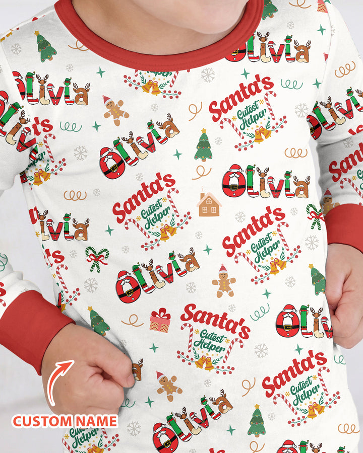 Personalized Santa's Little Helper Bamboo Two Piece Long Sleeve Pajama Set