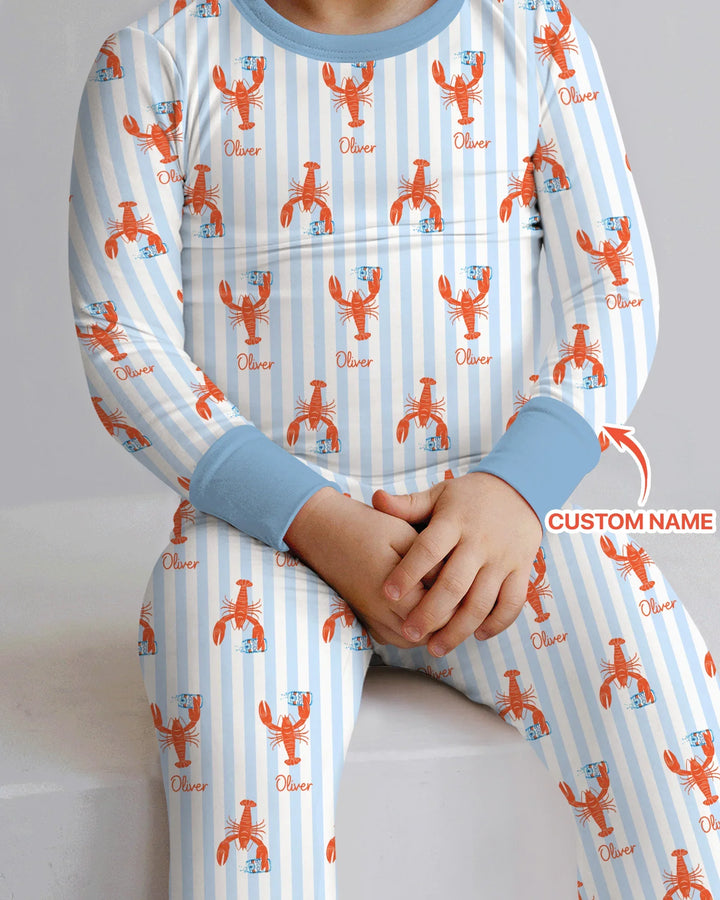 Custom Name Crawfish Beer Season Bamboo Two Piece Long Sleeve Pajama Set