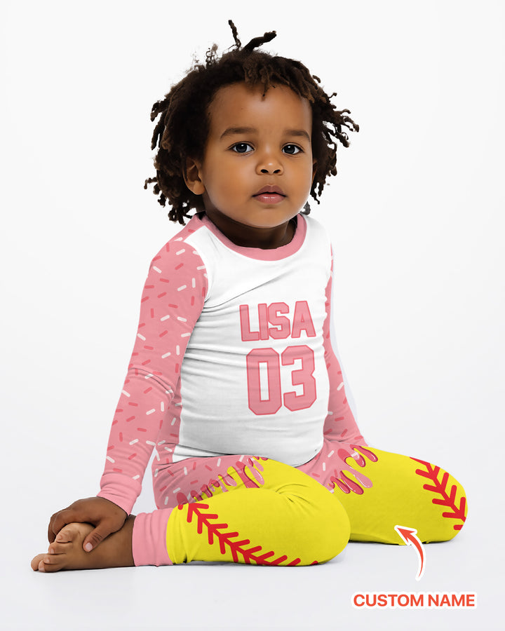 Personalized Dripping Sport Ball Custom Name Number Bamboo Two Piece Long Sleeve Pajama Set