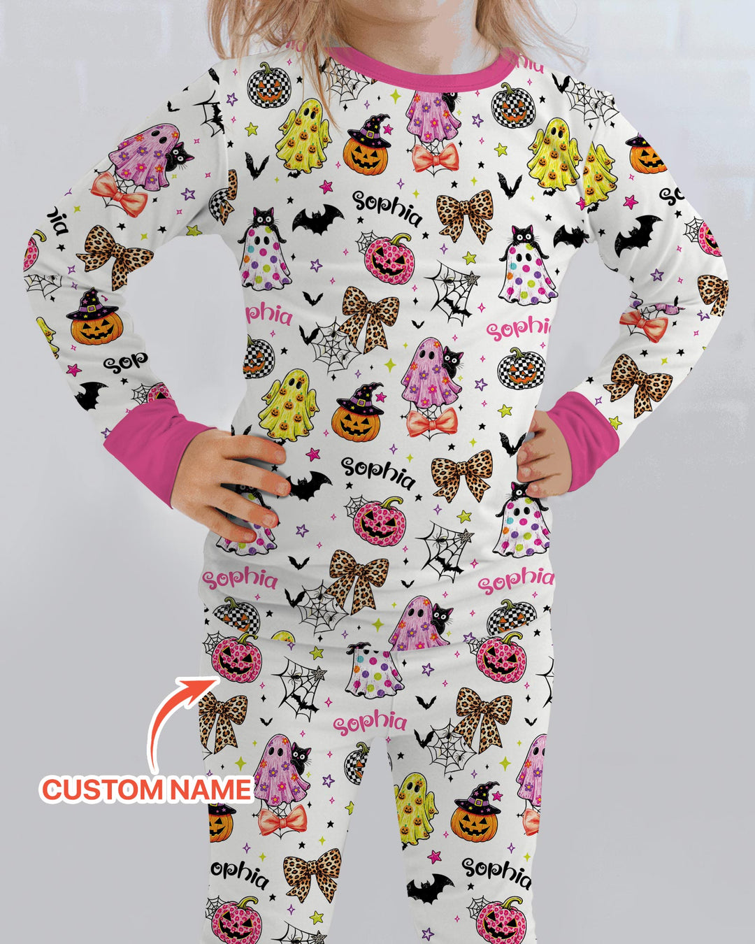 Custom Name Coquette Summerween Bamboo Two Piece Long Sleeve Pajama Set