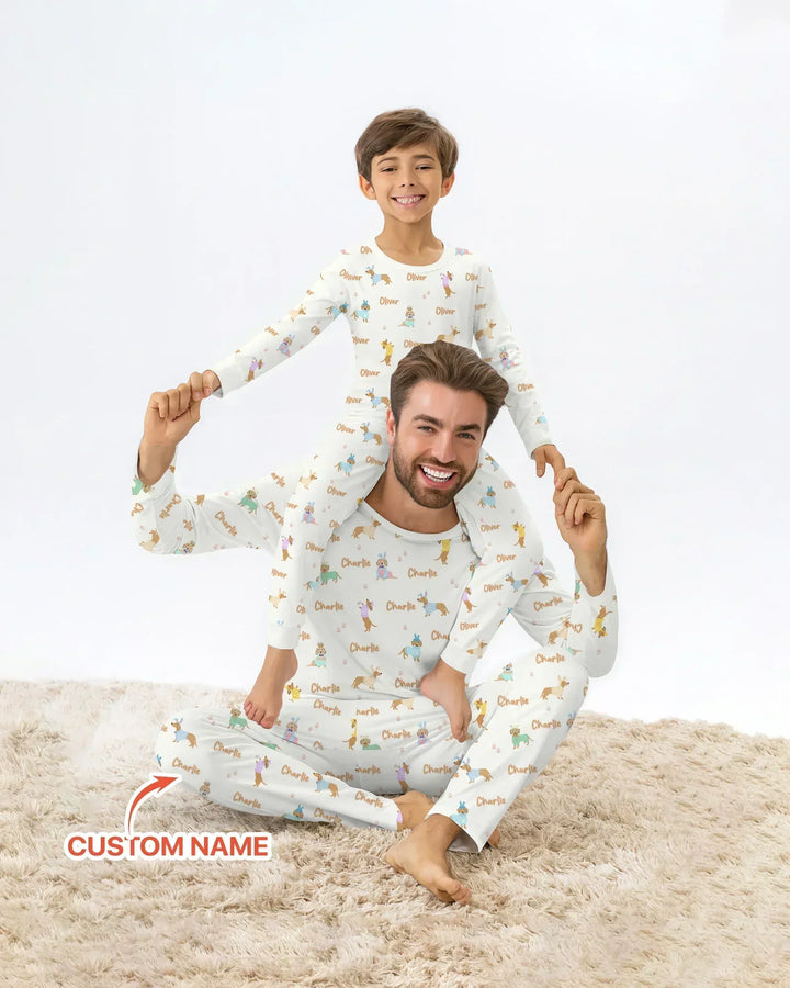 Custom Name Easter Dachshund Bamboo Two Piece Short Sleeve Shorts Pajama Set