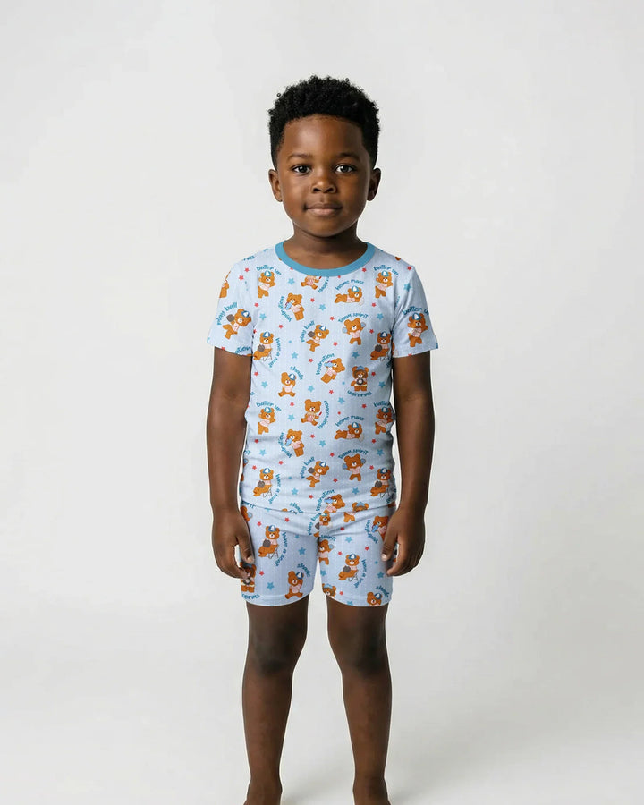 Born To Play Baseball Bamboo Two Piece Short Sleeve Shorts Pajama Set