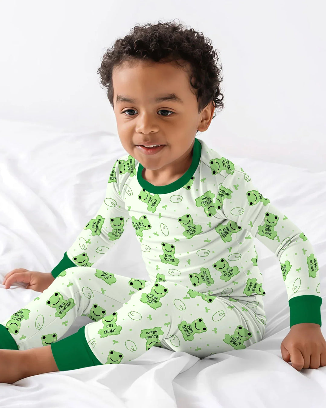 Marzipan Passover Conversation Frogs Bamboo Two Piece Long Sleeve Pajama Set