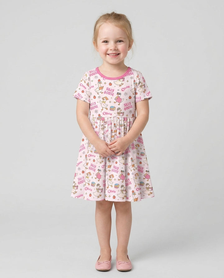 Custom Name Silly Goose Back to School Bamboo Twirl Dress