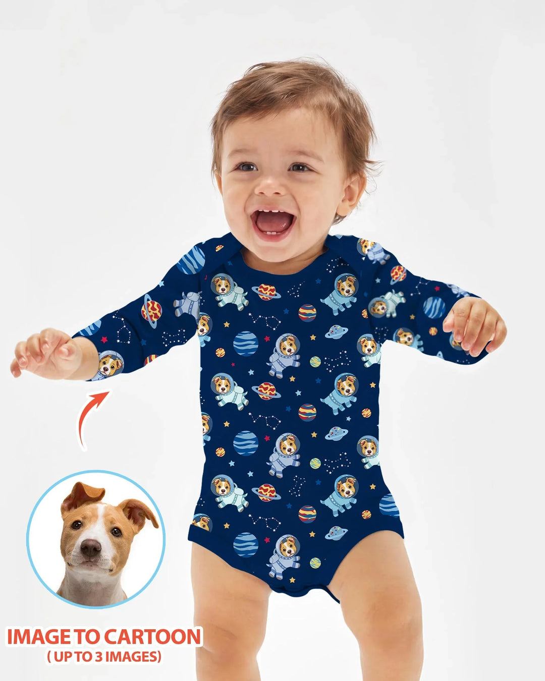 Astronaut Custom Pet Image Family Matching Bamboo Bodysuit