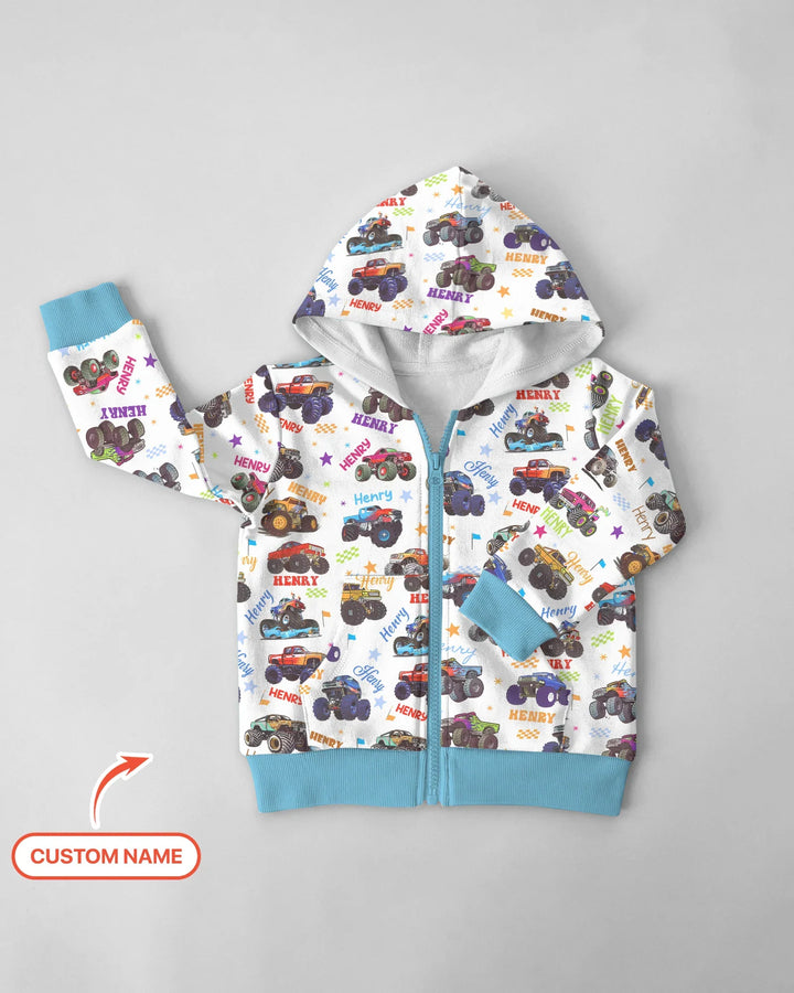 Monster Truck Personalisierter Bambus-Kapuzenpullover mit Reißverschluss