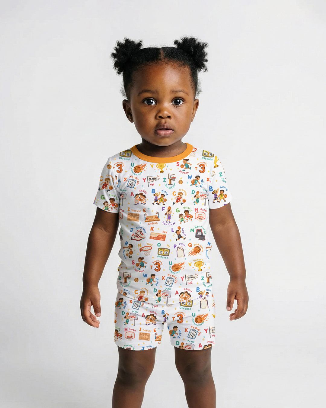Basketball Alphabet Bamboo Two Piece Short Sleeve Shorts Pajama Set
