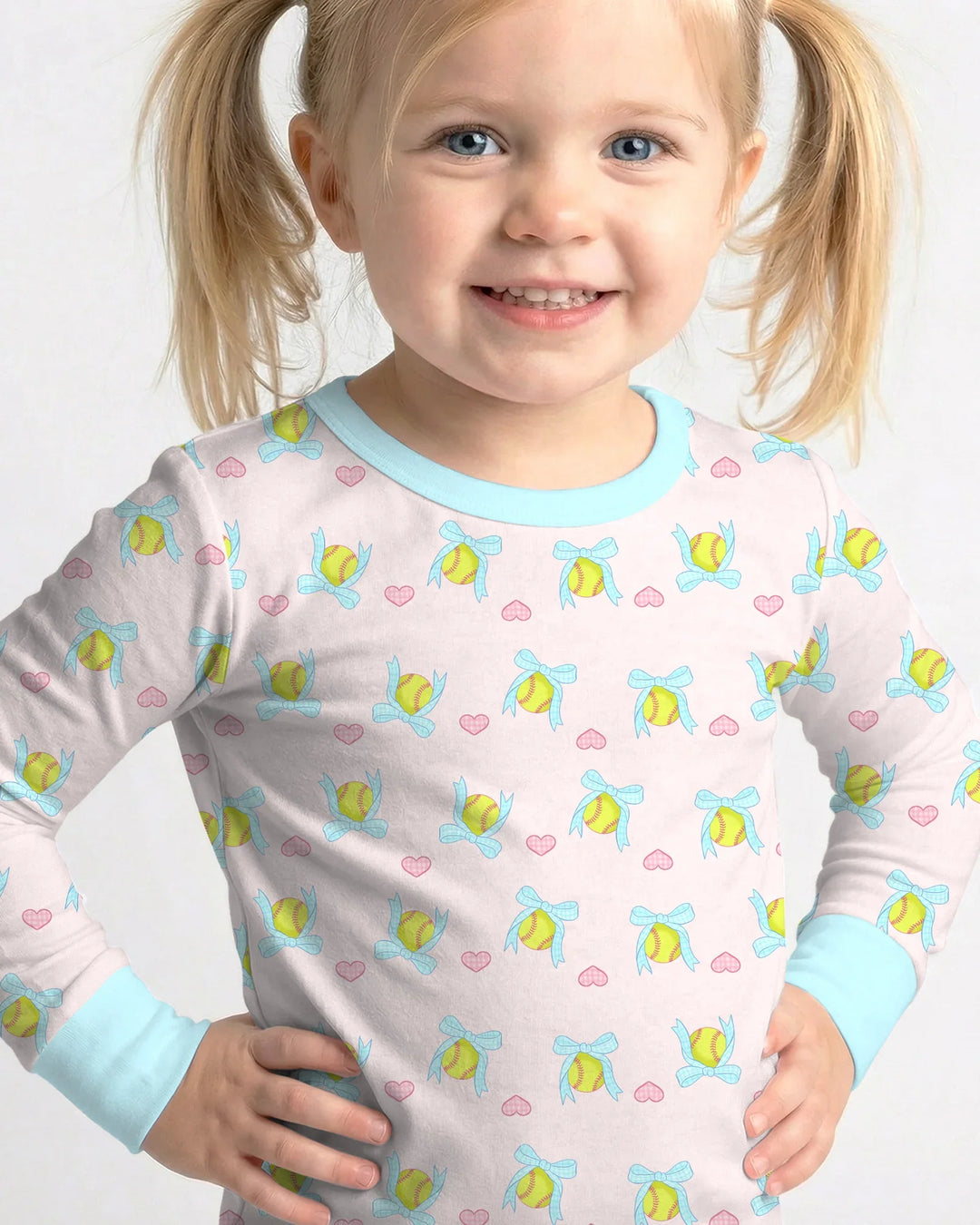 Softbal Coquette Bow Two Piece Long Sleeve Pajama Set